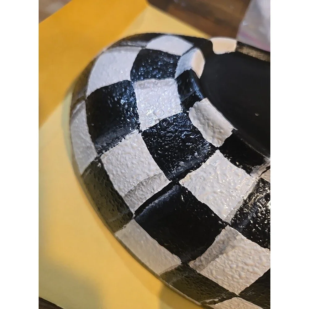 My Own B&W Whimsical Checkerboard Inspired Hand-Painted Abstract Bowl Dish